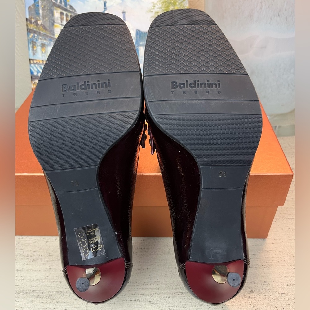 Baldinini Maroon Loafers w/ golden heels,  IT size 39/US size 8.5 - Picture 10 of 13
